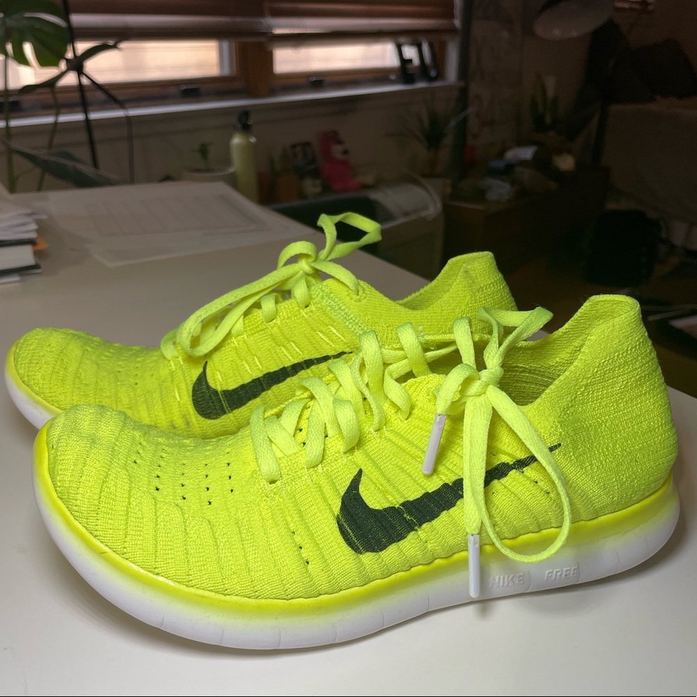 Neon Yellow Nike Free Rn FlyKnit Sneakers - 7